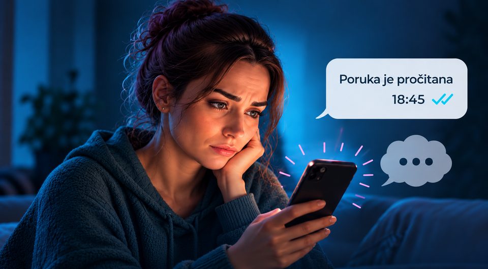 Devojka gleda u telefon — poruka je pročitana u 18:45